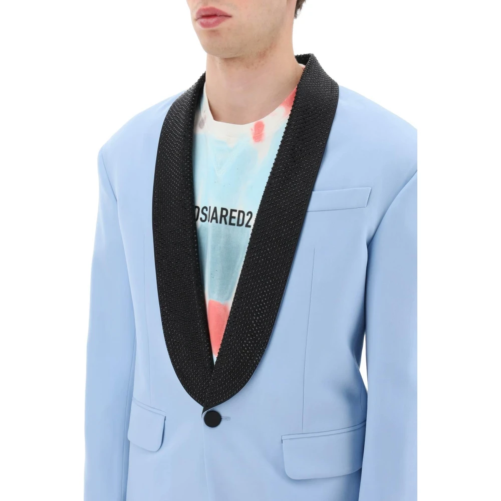 Dsquared2 Vintage-geïnspireerde wollen blazer met zijden satijnen revers Blue Heren