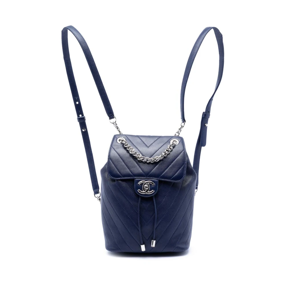 Chanel Vintage Women's Blue Pre-Owned Vintage Chevron Quilted Leather Backpack