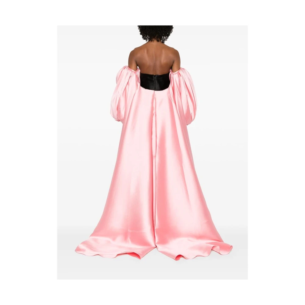 Solace London Zwart Roze Satijnen Cape Jurk Multicolor Dames