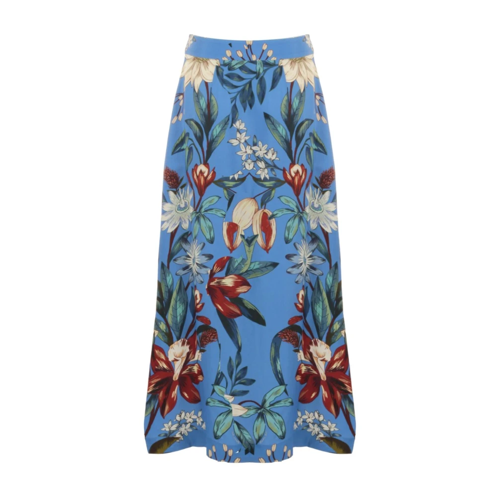 Farm Rio Blauwe Midi Rok met Surrealistische Bloemen Blue Dames