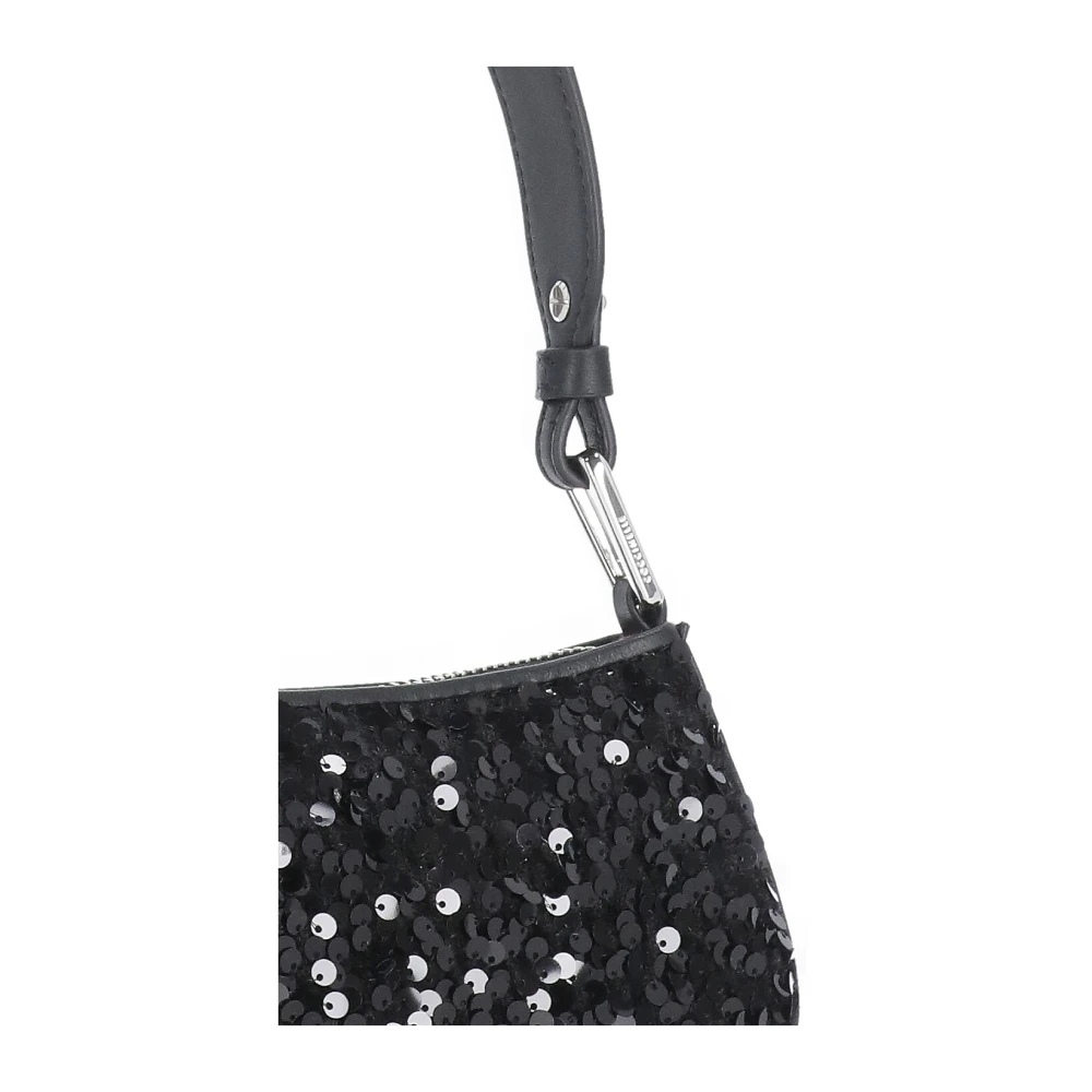 Coccinelle Zwarte leren schoudertas met pailletten Black Dames
