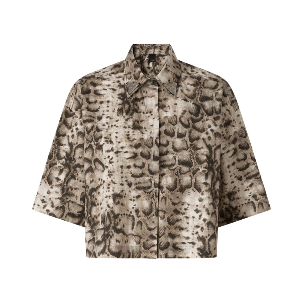 Pinko Women's Beige Cropped Printed Shirt With Metallic Details