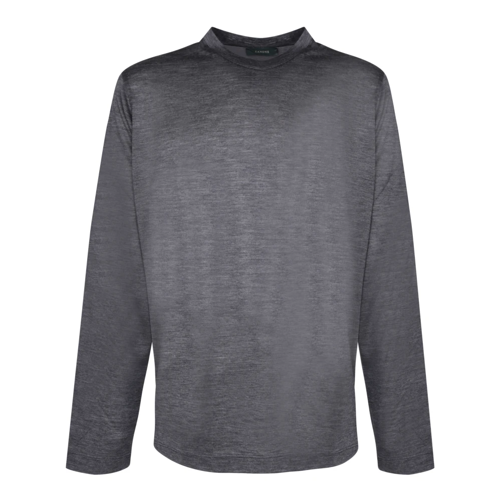 Zanone Gray Long Sleeve T-Shirts, Male, 2XL, Light Wool T-Shirt