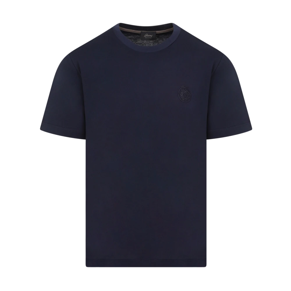 Brioni Blauw Katoenen T-shirt met Logo Blue Heren