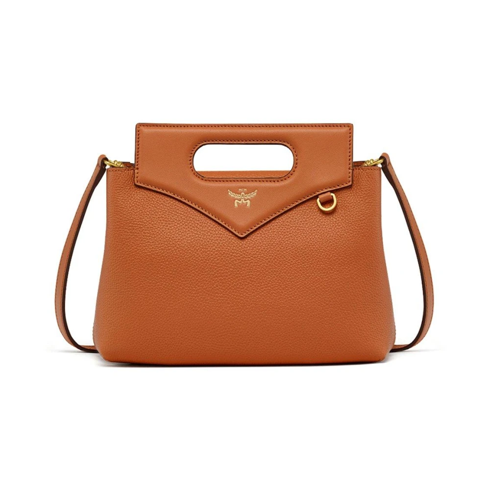 Mcm Orange Soft Diamond Shoulder Bag In Grained Leather - Female - Handbags - One Size - Bags
