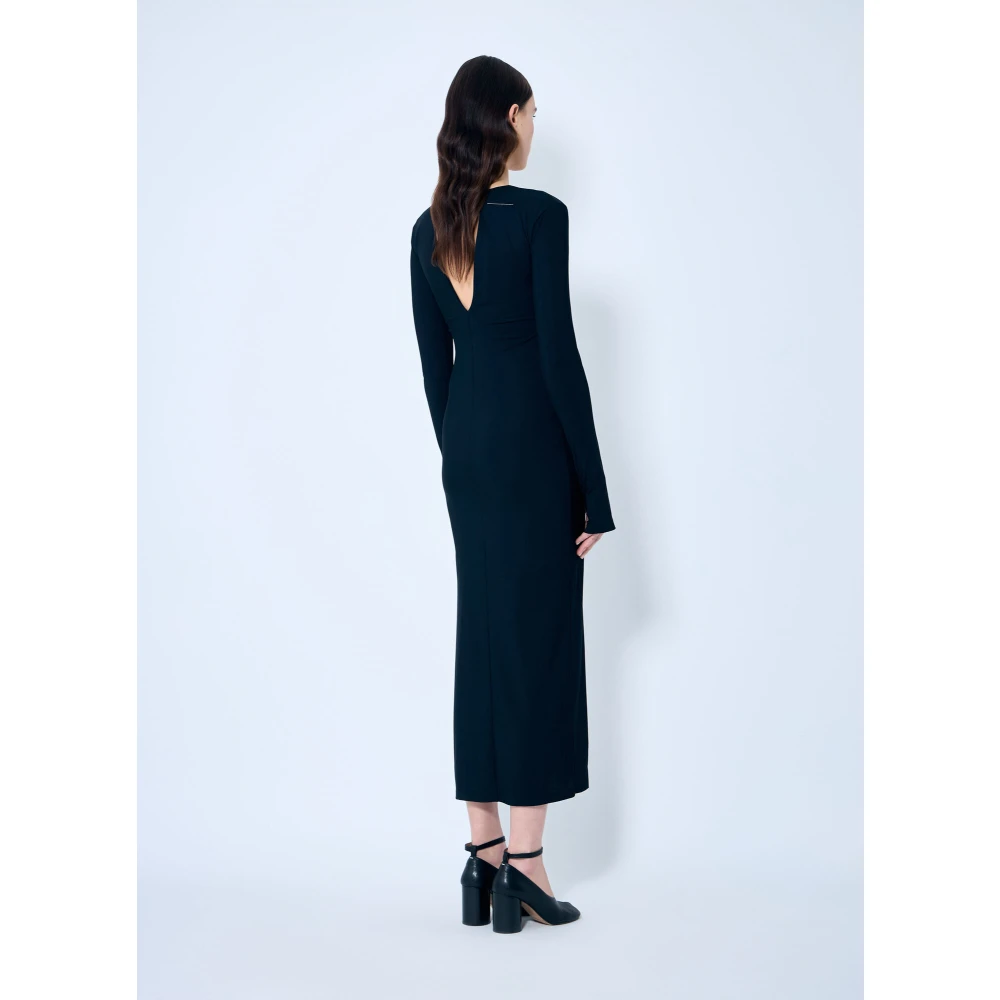 MM6 Maison Margiela Stretch Midi V-halsjurk Black Dames