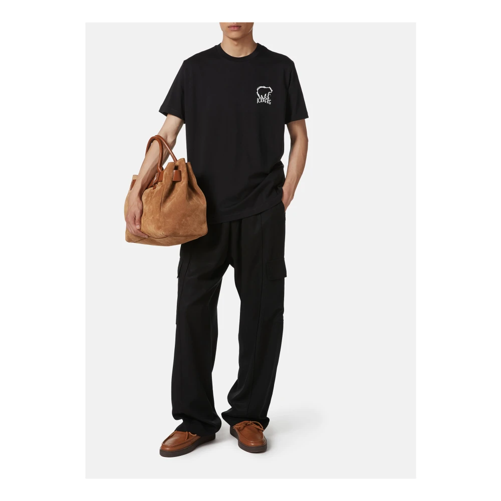 Iceberg Zwarte slim fit katoenen T-shirt met beerprint Black Heren