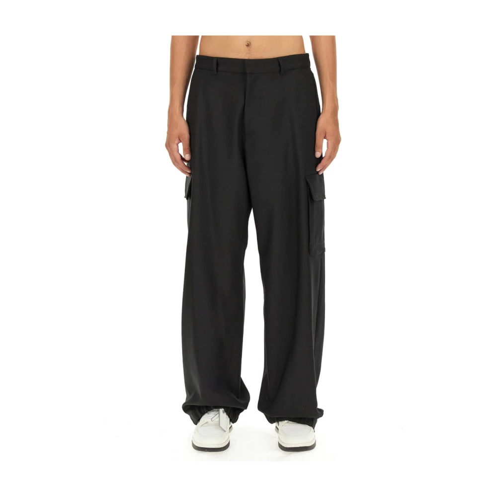 Off White Wijde Polyester Cargo Broek Black Heren