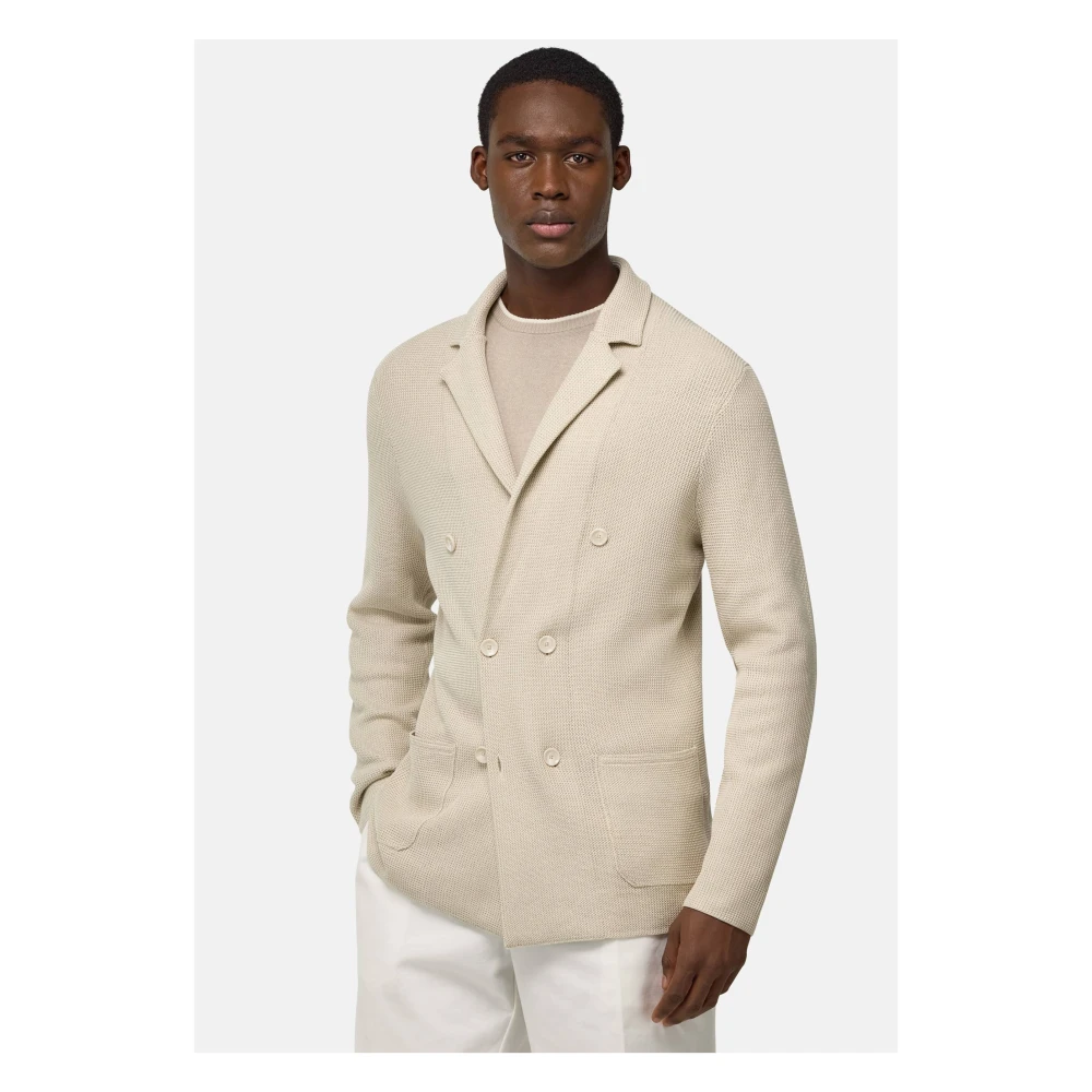 Boggi Milano Dubbelrijig gebreid jasje Beige Heren