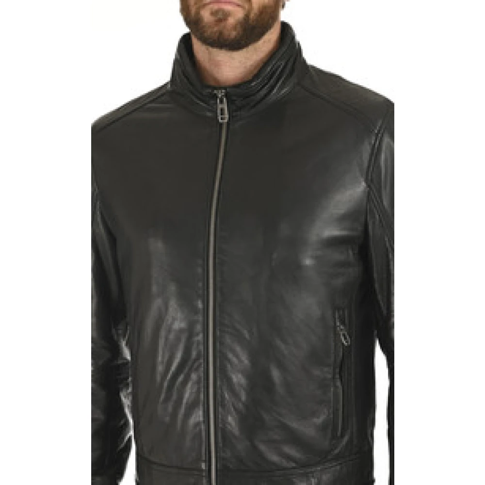Milestone Zwarte leren hoge hals jas Black Heren