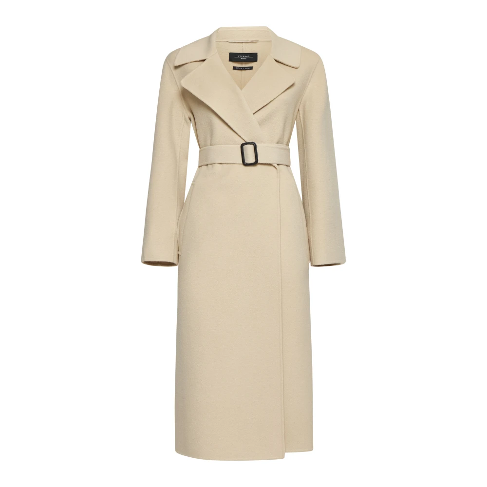 Max Mara Weekend Manu Sand Wollen Jas met Riem Beige Dames