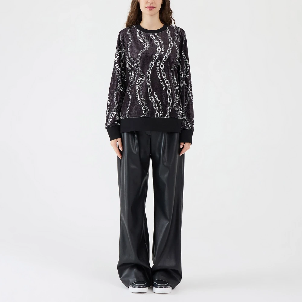 Versace Jeans Couture Fluwelen kettingprint halssweater Black Dames