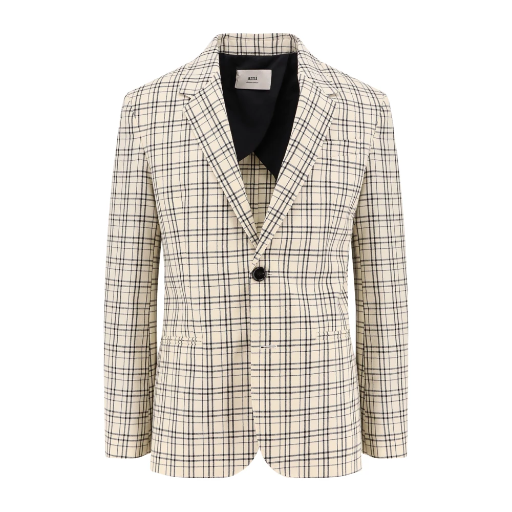 Ami Paris Men's White Classic Wool Blazer