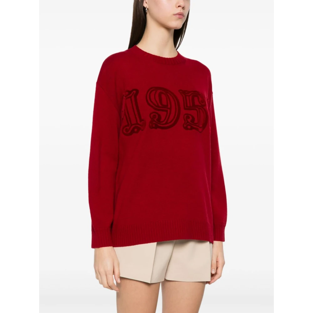 Max Mara Rode Crew Neck Sweater Geribbelde Afwerking Red Dames