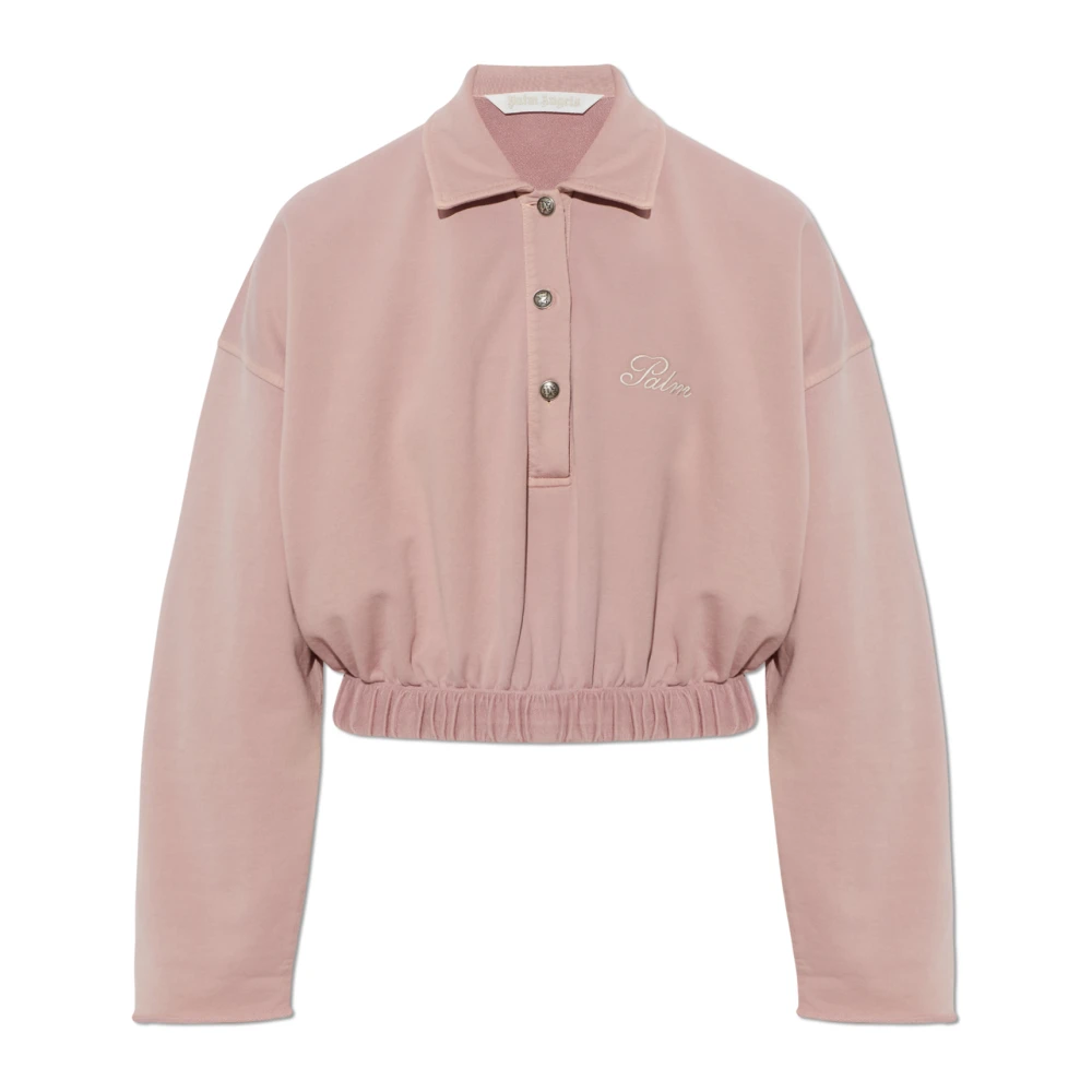 Palm Angels Vrouw Roze Tops Dames, Xs, Katoen, Cropped Long Sleeve Polo Shirt