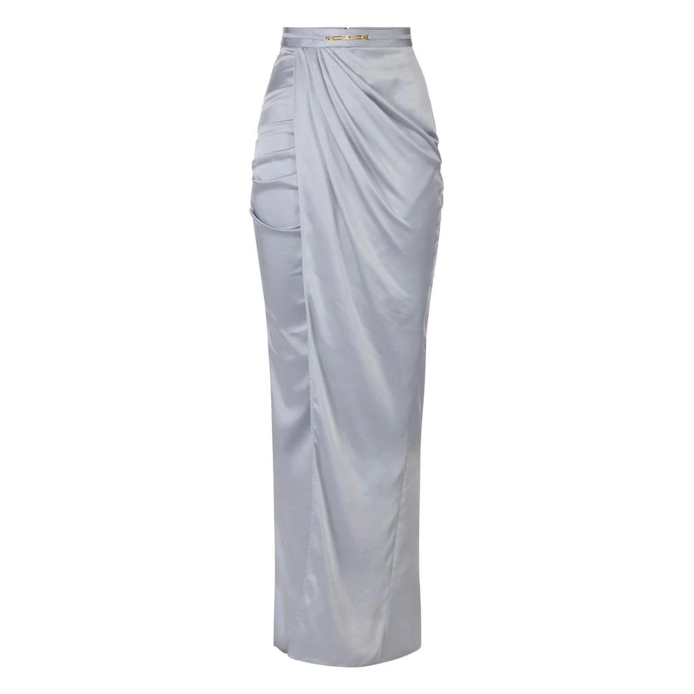 Elisabetta Franchi Blue Maxi Skirts, Female, M, Skirt In Satin Fabric With Jewel Detail