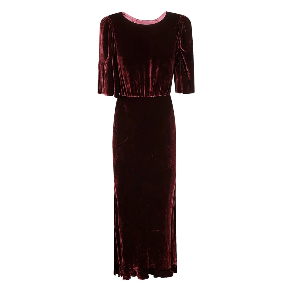 Saloni Burgundy Velour Cut-Out Lång Klänning Red, Dam