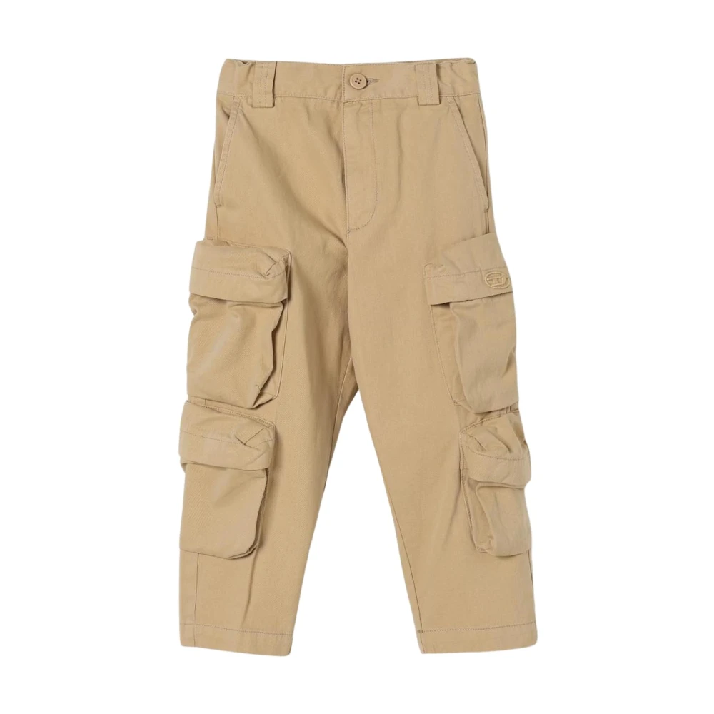 Diesel Unisex Beige Comfortable Twill Fabric Cargo Pants With Multiple Pockets