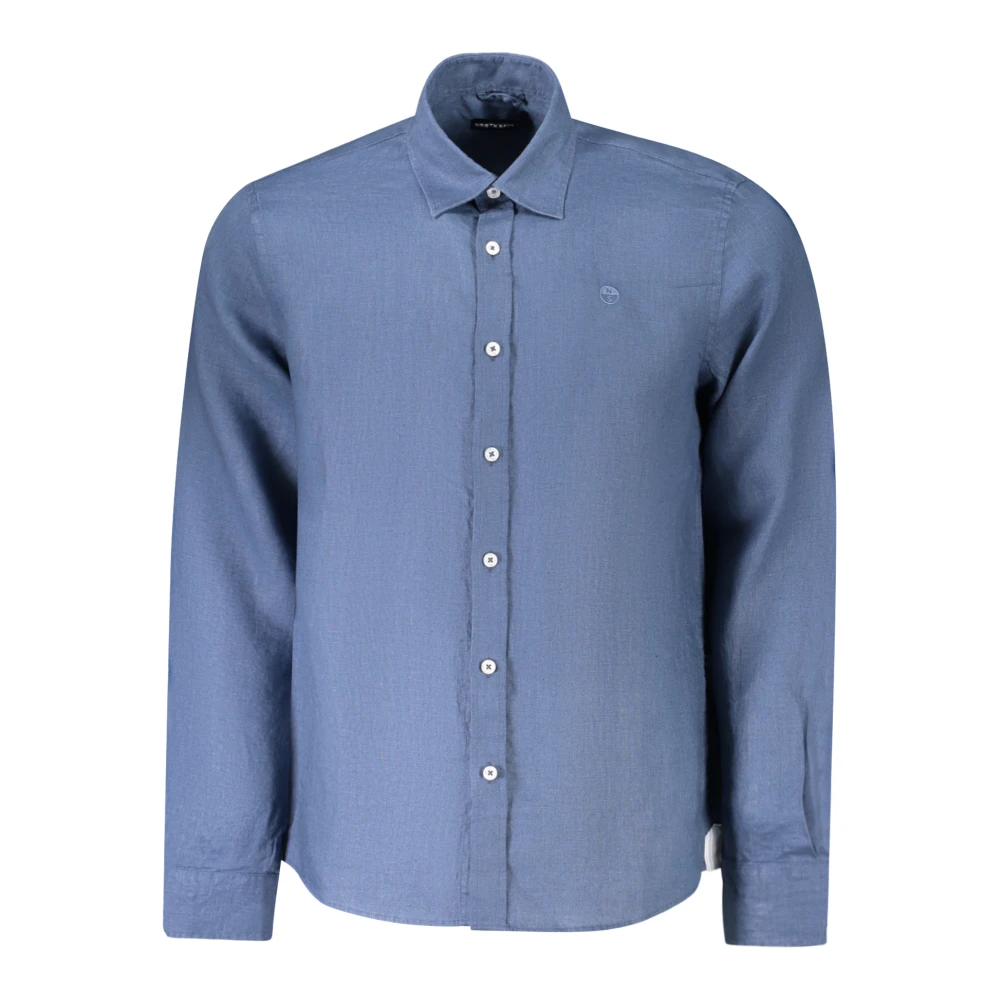 North Sails Men's Blue Linen Shirt With Embroidered Logo - Casual Shirts - M - Shirts