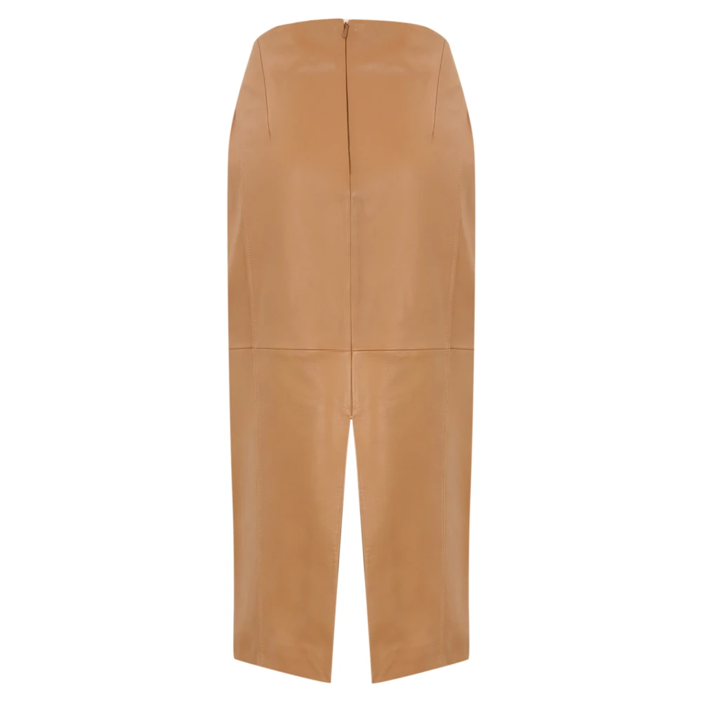 Max Mara Studio Leren kokerrok Karamelbruin Brown Dames
