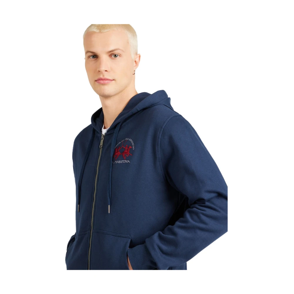 LA MARTINA Katoenen Hoodie met Volledige Rits en Logo Blue Heren