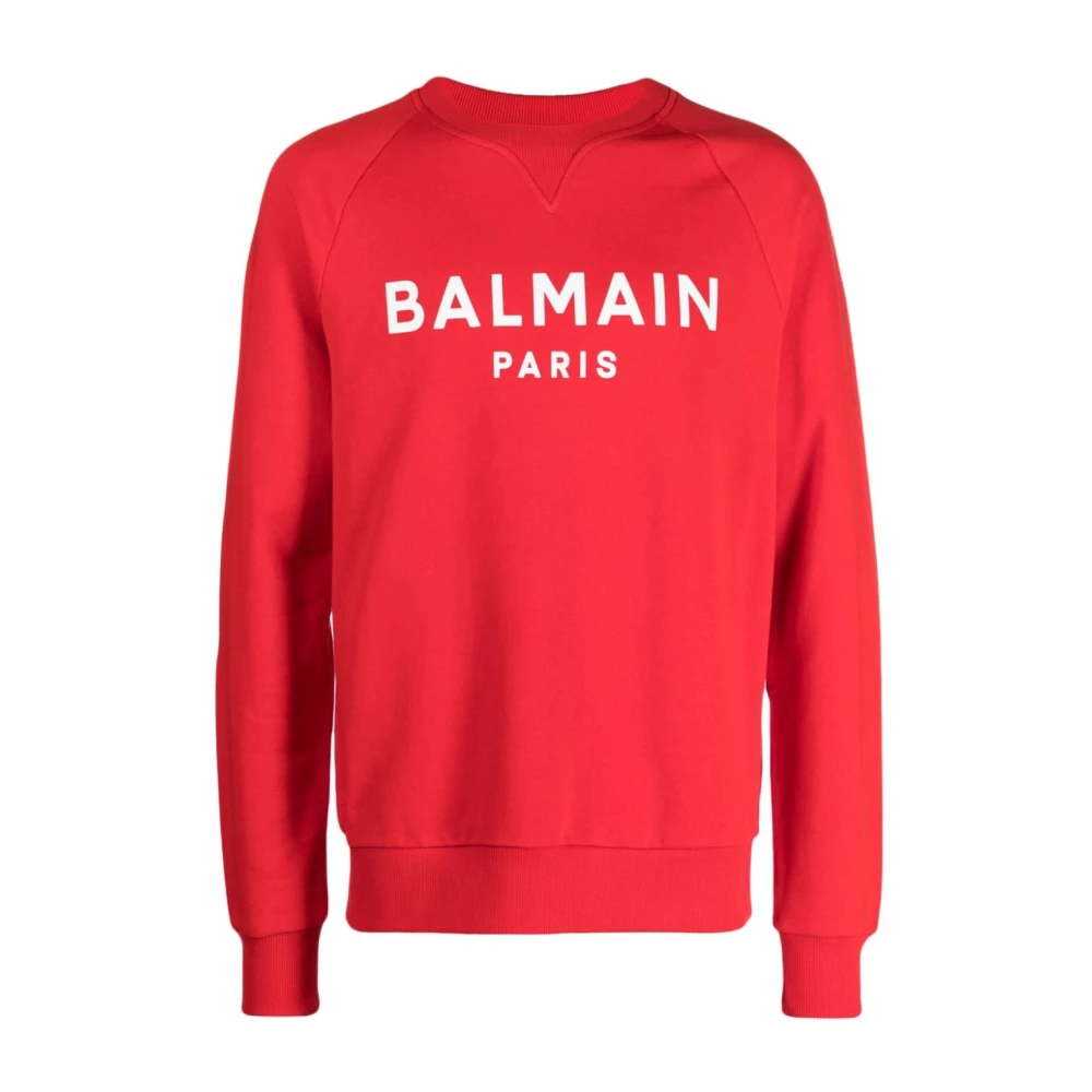 Balmain Rode Logo Print Sweater Red Heren
