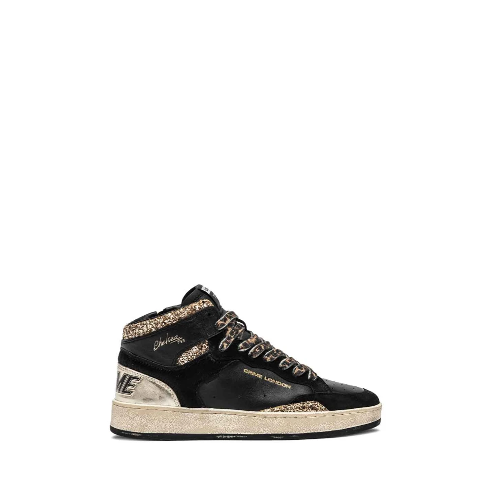 Crime London Zwarte leren sneakers met gouden glitter Dames Schoenen