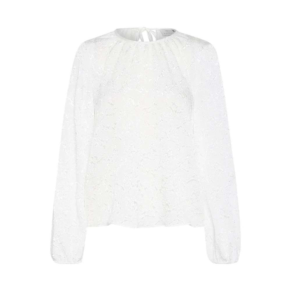 Kaffe Blouse met pofmouwen en striknek White Dames