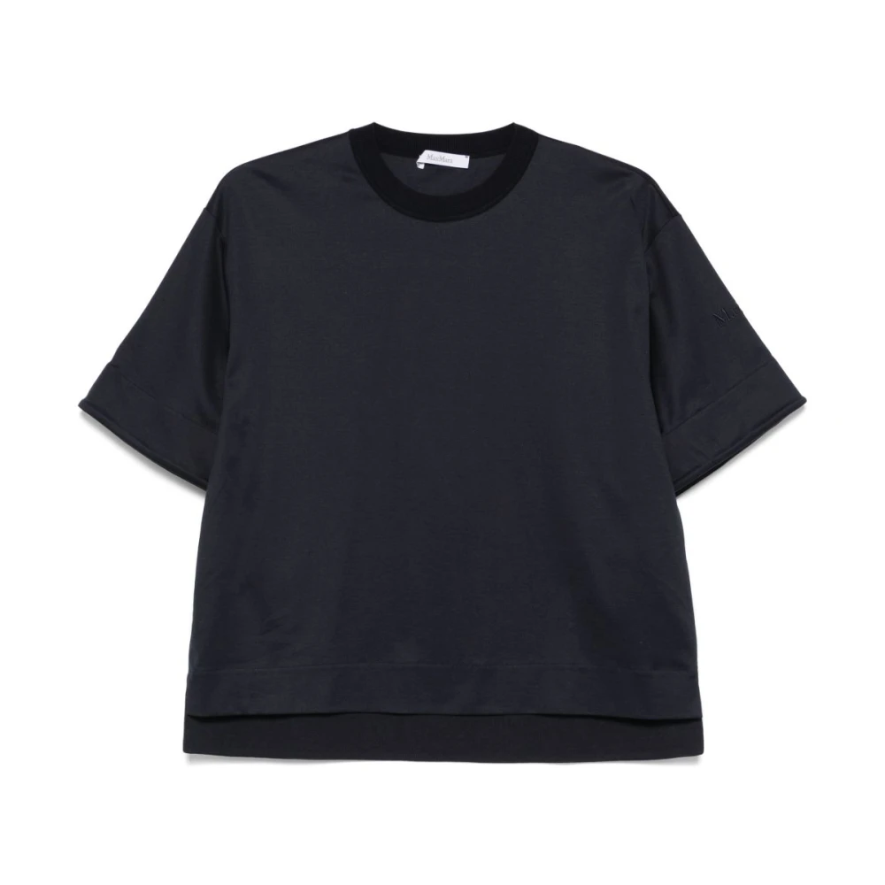 Max Mara Women's Blue Embroidered Logo Crew Neck T-Shirt