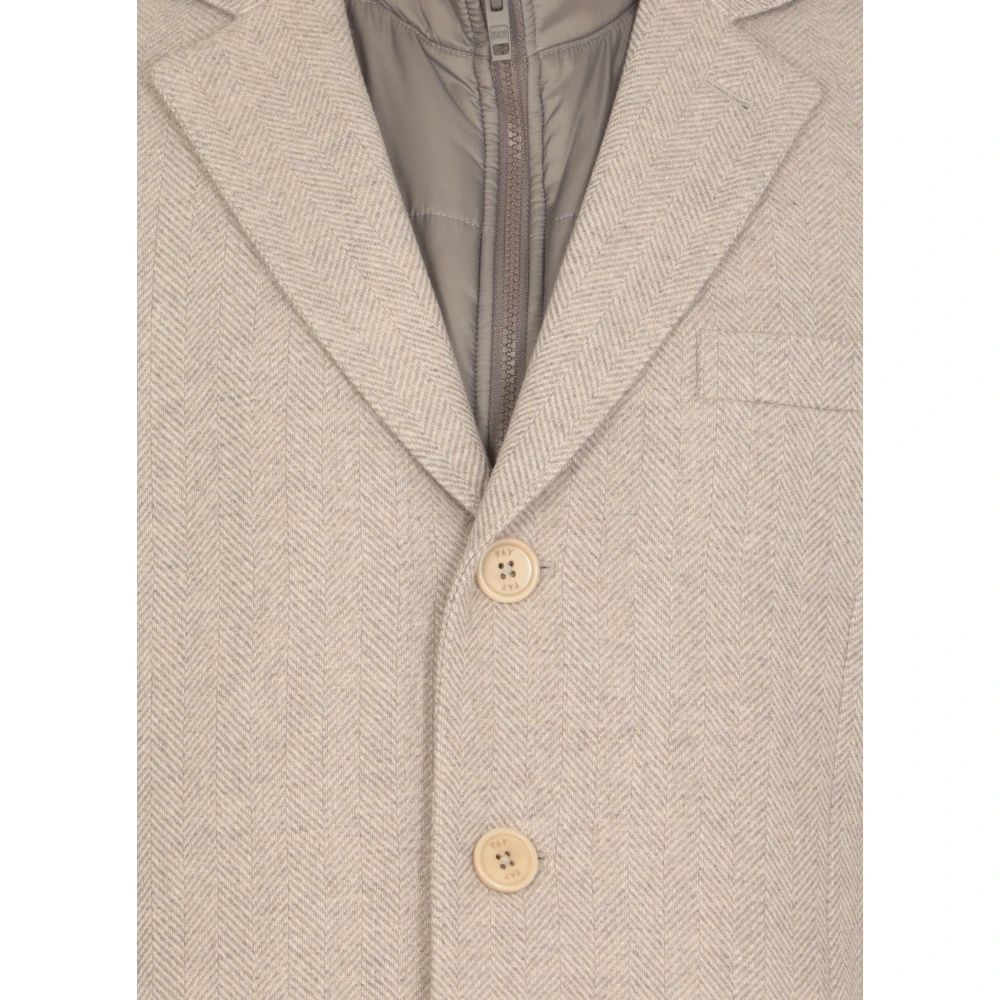 Fay Beige Wollen Jas Peak Revers Beige Heren