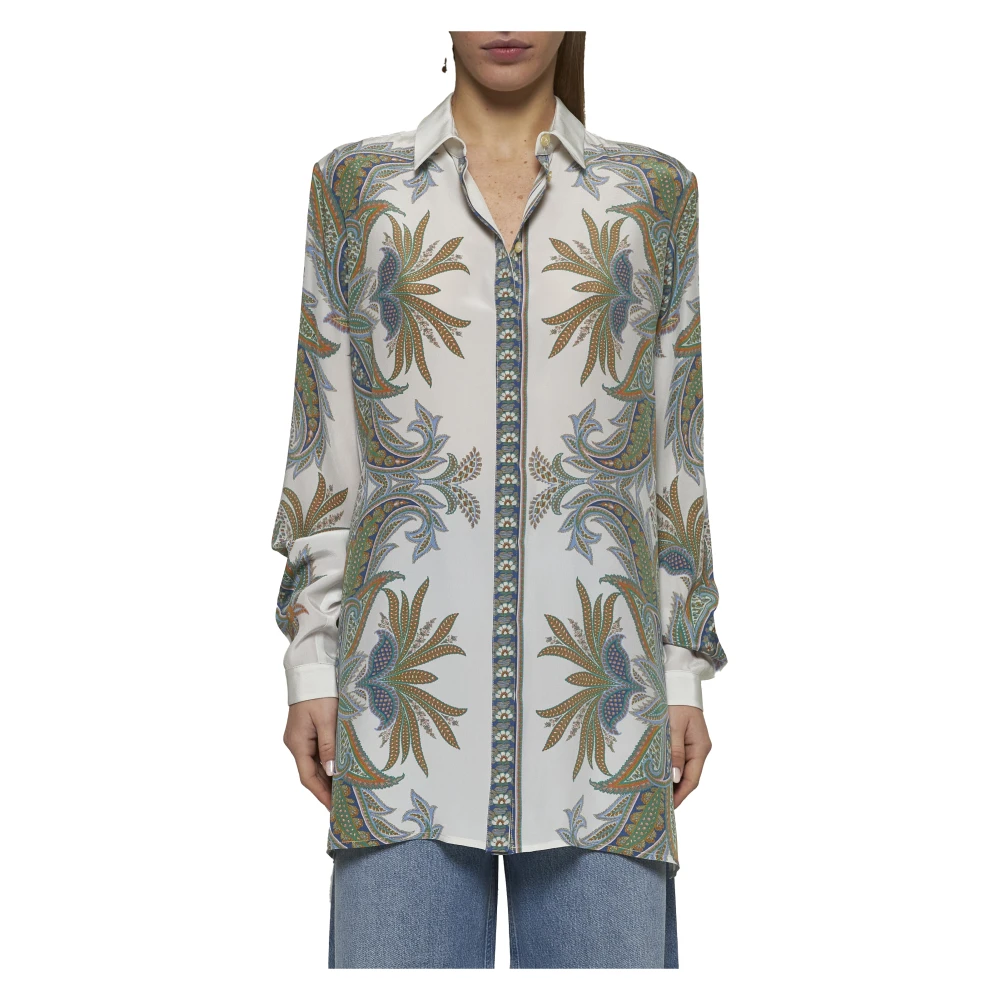 ETRO Bloemen Paisley Print Zijden Overhemd Multicolor Dames