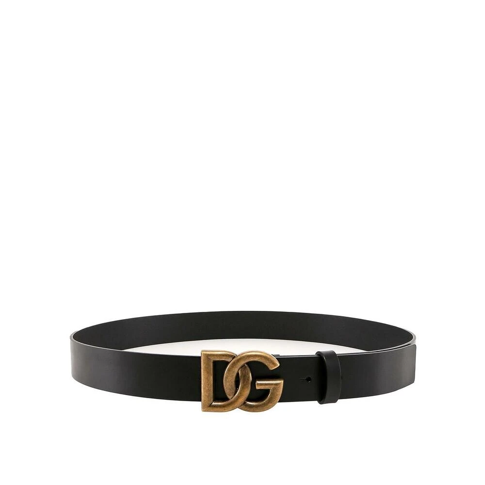 Dolce & Gabbana Men's Black Belt With Crossover Dg Logo Buckle