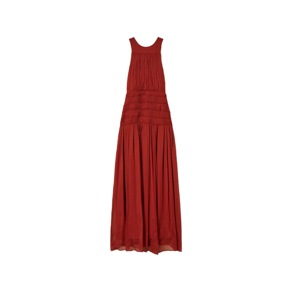 Twinset Women's Brown Maxi Dresses, Xs, Abito Lungo Smanicato C/Dettaglio Gonna