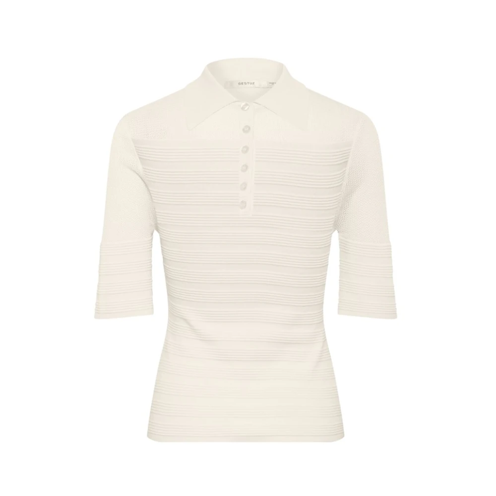Gestuz Women's White Polo Shirts, 2XS, Knitted Polo Top