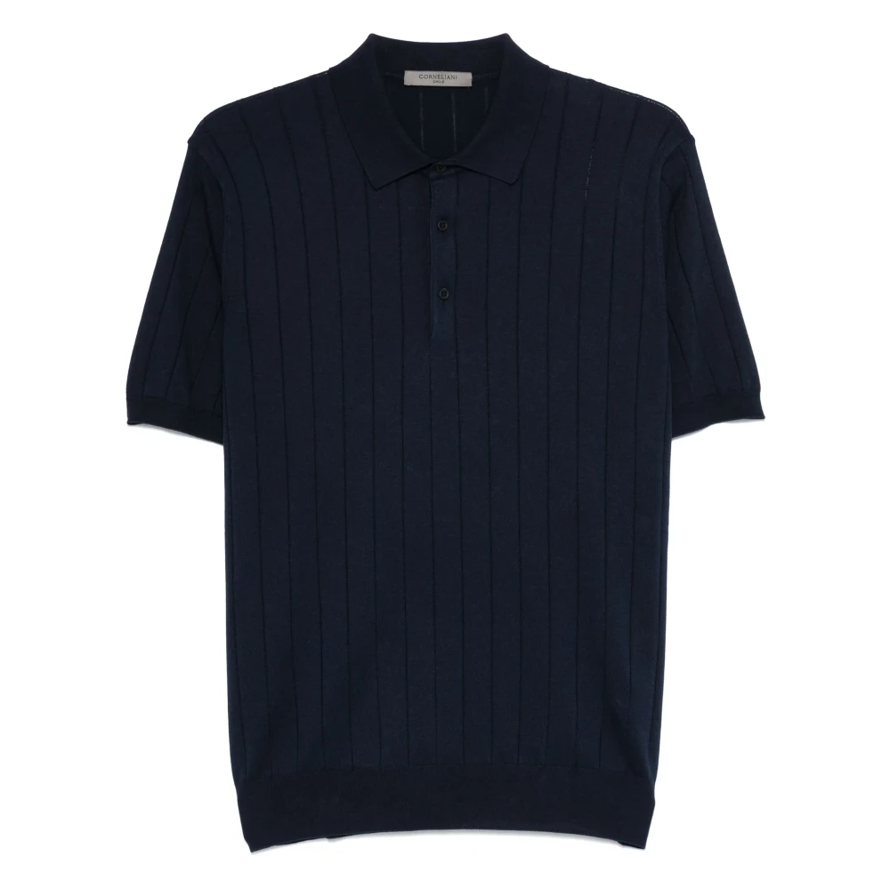 Corneliani Räfflad Pima Bomull Polotröja Blue, Herr