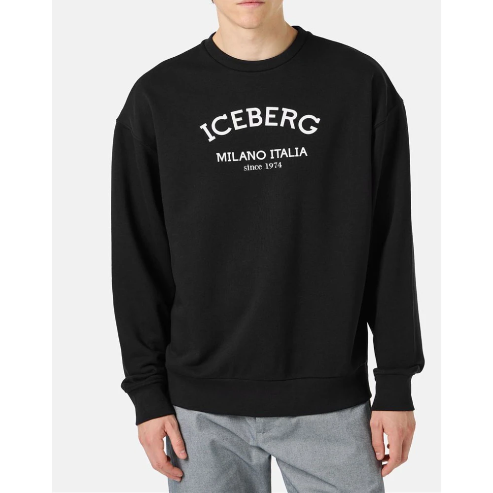 Iceberg Sweatshirt met ronde hals en logo Black Heren