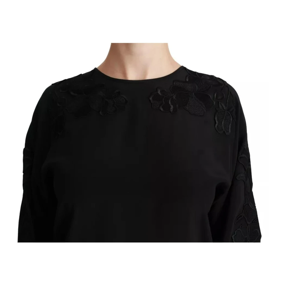 Dolce & Gabbana Zwarte Bloemen Zijden Geborduurde Blouse Black Dames