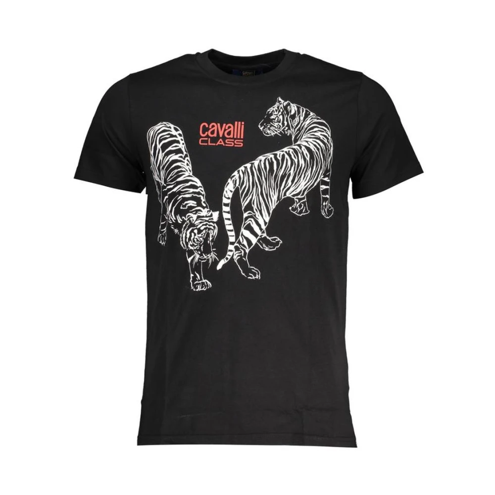 Cavalli Class Men's Black T-Shirts,, Graphic Print Cotton Tee 2XL