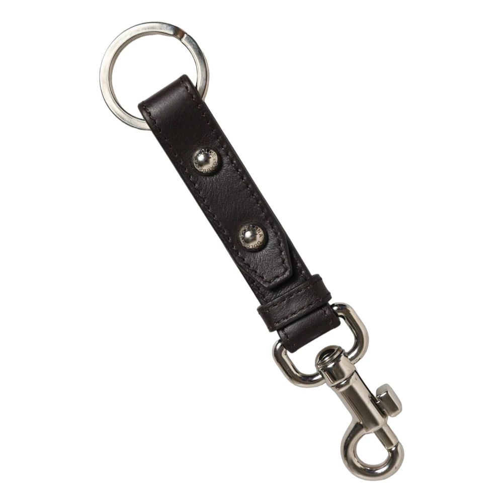 Dolce & Gabbana Black Plain Leather Silver Brass Keyring Holder Keychain - Image 2