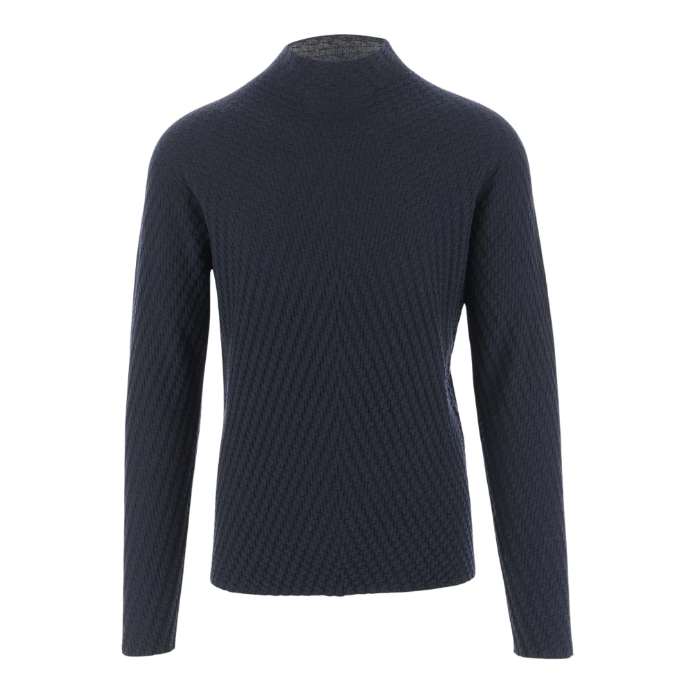 Giorgio Armani Wollen Jacquard Pullover Navy Blue Heren
