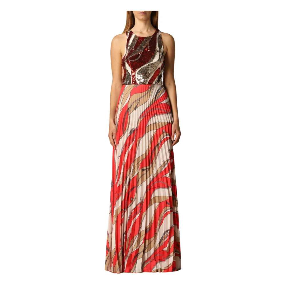 Elisabetta Franchi Pailletten Geplooide Lange Jurk Ab17702E2-V84 Multicolor Dames
