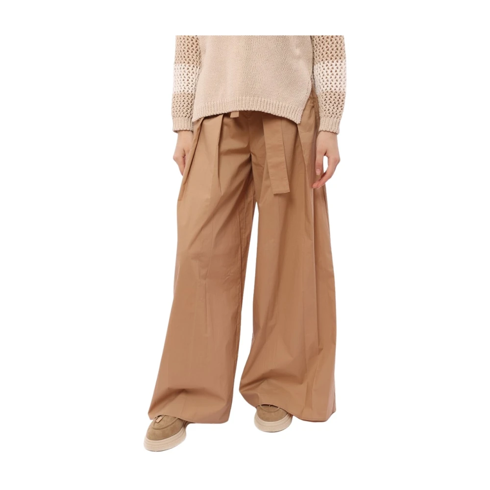 Liu Jo Vrouw Beige Broeken Dames, M, Katoen, Wijde Broek