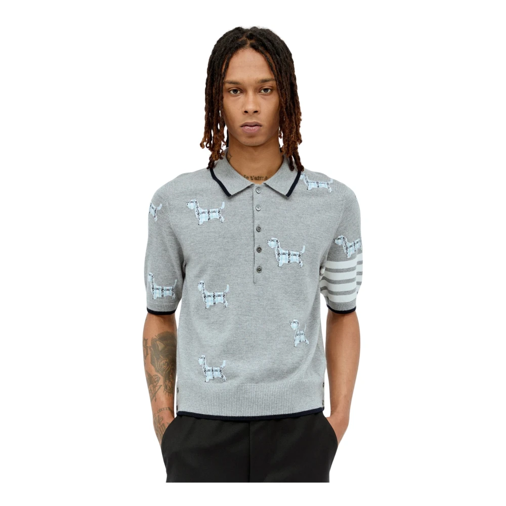 Thom Browne Iconische Wolmix Polo Shirt Gray Heren