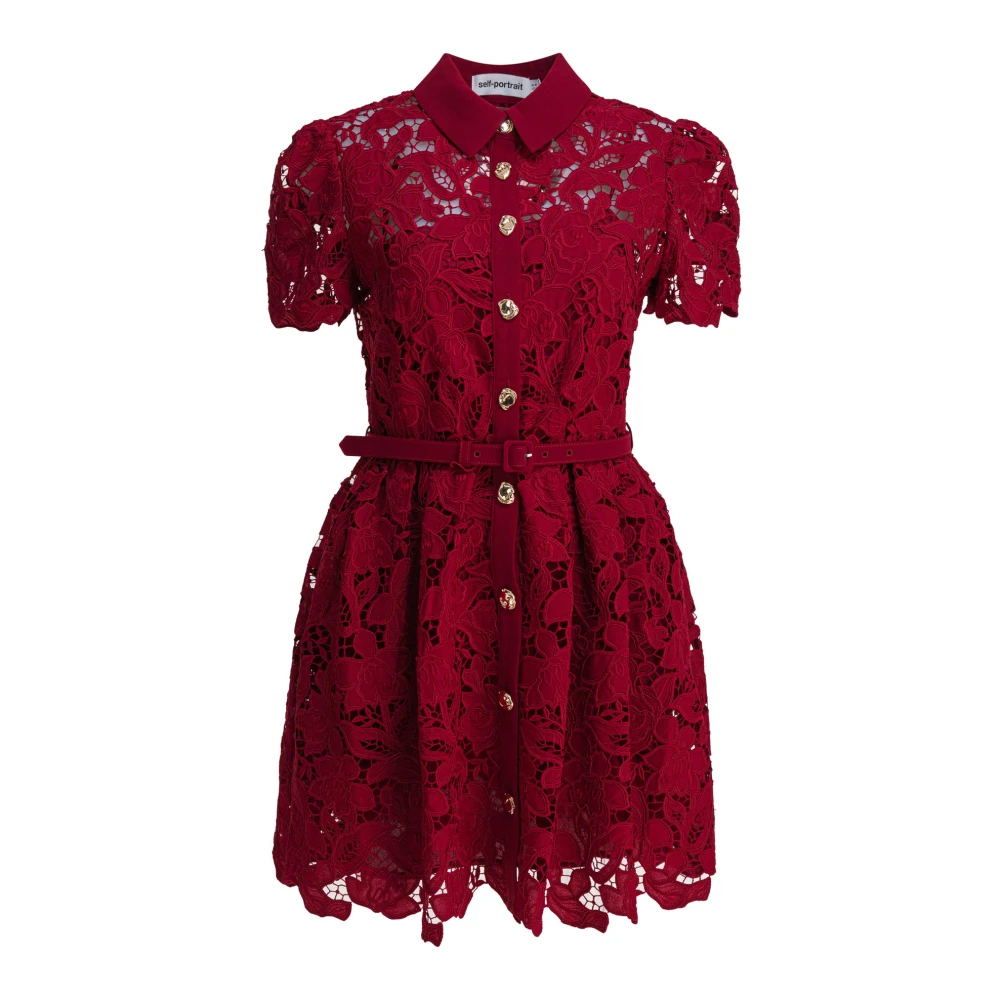 Self Portrait Women's Bordeaux Lace Collar Mini Dress