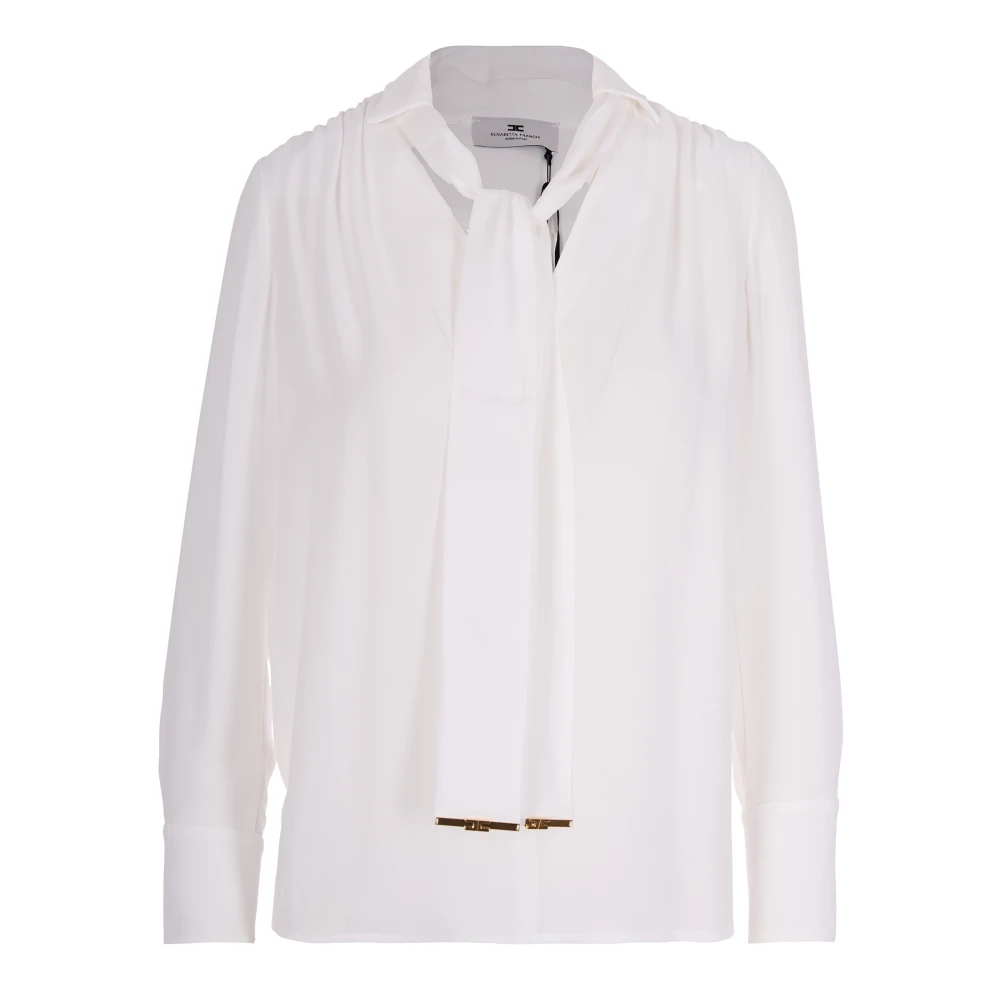 Elisabetta Franchi White Blouses, Female, M, Viscose Georgette Blouse With Sash Belt