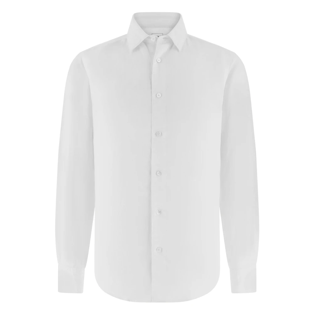 Boggi Milano Herr Vit Skjortor M, Linne, Regular Fit Tencel Linneskjorta