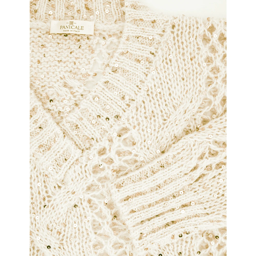 Panicale Chique Sequin V-Neck Sweater White Dames