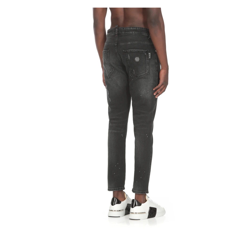 Philipp Plein Zwarte Katoenen Jeans met Hexagon Patch Black Heren