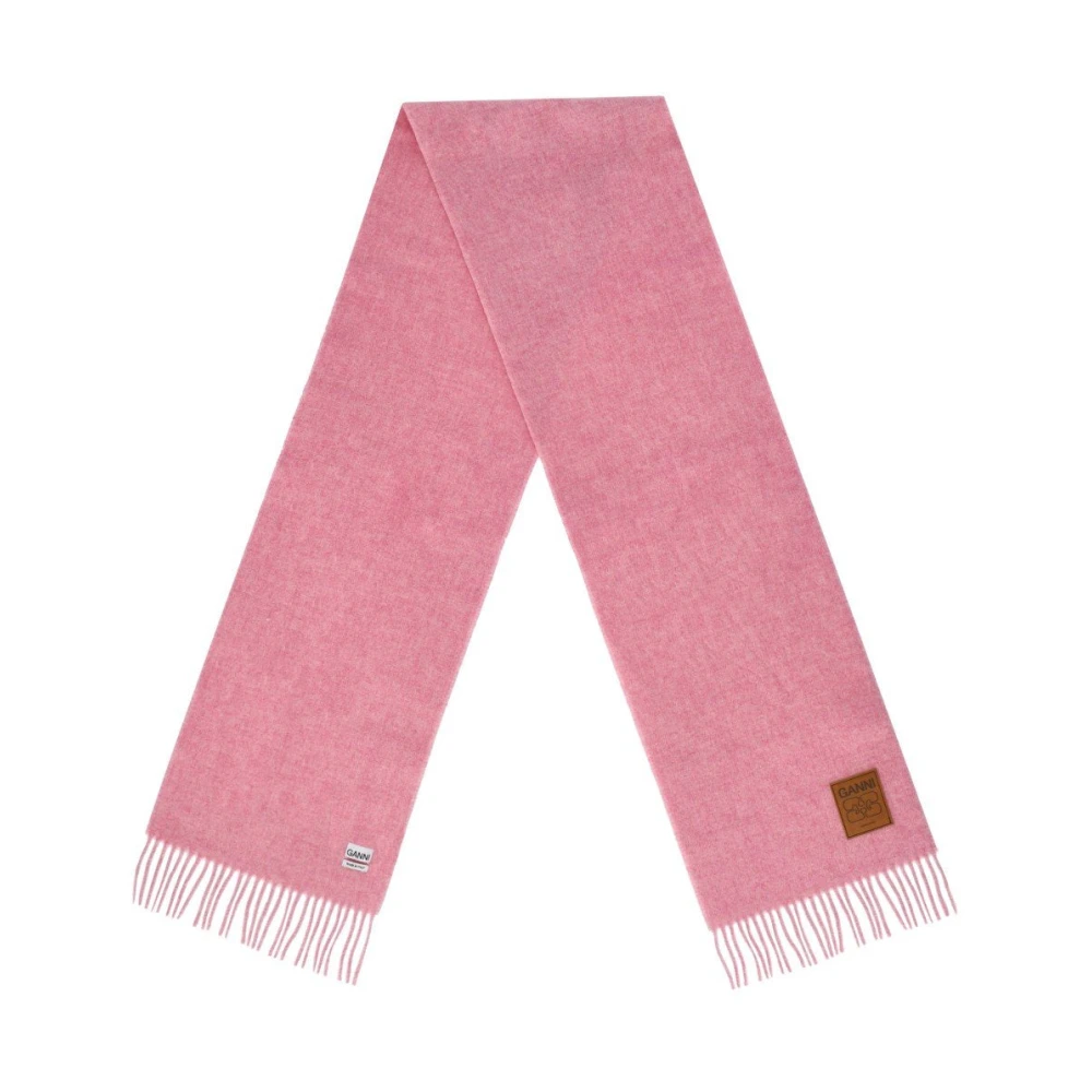 Ganni Women's Pink Winter Scarves, One Size, Double Face Wool Solid Scarf