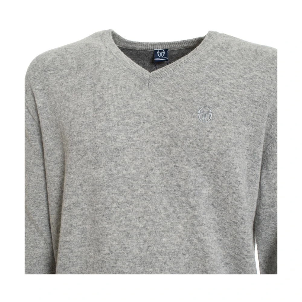 Sergio Tacchini Wollen V-hals trui met zichtbaar logo Gray Heren